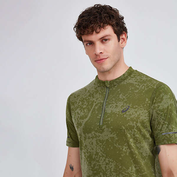 Asics Metarun 1/2 Zip Ss Top - Pattern Erkek Yeşil Kısa Kollu Tshirt 2011C872-300-2