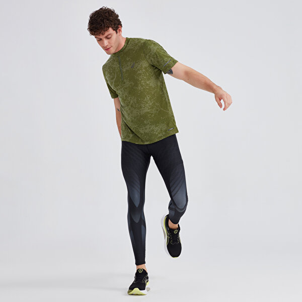 Asics Metarun 1/2 Zip Ss Top - Pattern Erkek Yeşil Kısa Kollu Tshirt 2011C872-300-1