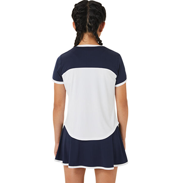 Asics Girls Tennis Ss Top Büyük Unisex Çocuk Beyaz Lacivert Kısa Kollu Tshirt 2044A039-102-2