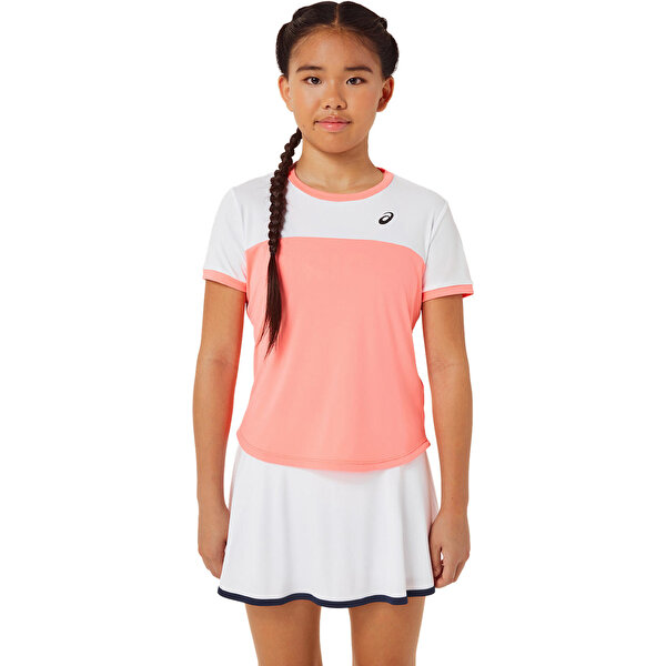 Asics Girls Tennis Ss Top Büyük Unisex Çocuk Pembe Beyaz Kısa Kollu Tshirt 2044A039-701-1