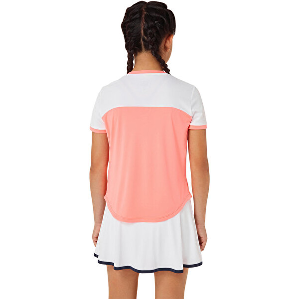 Asics Girls Tennis Ss Top Büyük Unisex Çocuk Pembe Beyaz Kısa Kollu Tshirt 2044A039-701-2