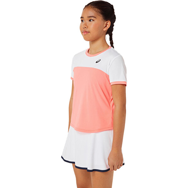 Asics Girls Tennis Ss Top Büyük Unisex Çocuk Pembe Beyaz Kısa Kollu Tshirt 2044A039-701-3